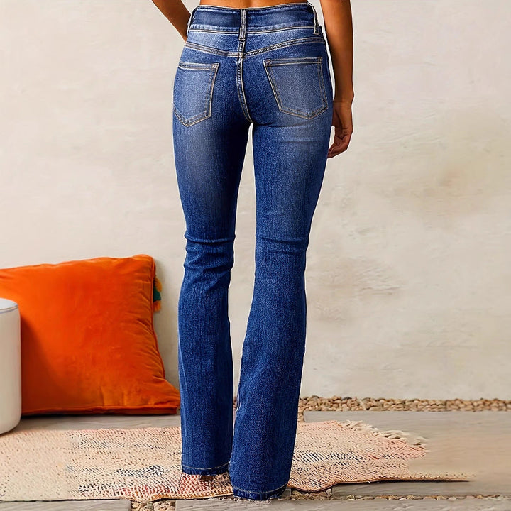 Stylish high-waisted bootcut jeans for women, offering a flattering denim fit. Perfect for modern womenswear.