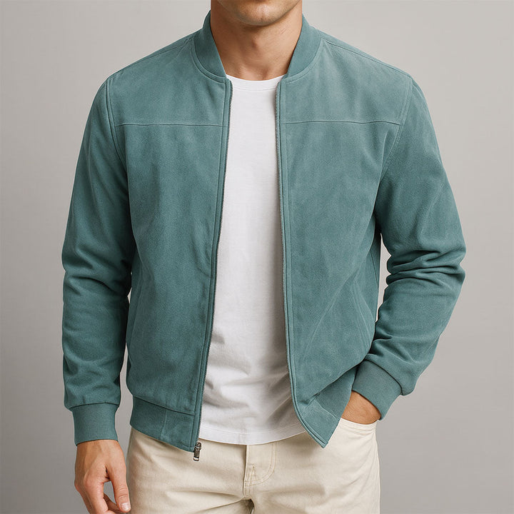 Modern fit men's zip-up summer jacket. Lightweight, comfortable, and stylish outerwear for spring and casual outings.