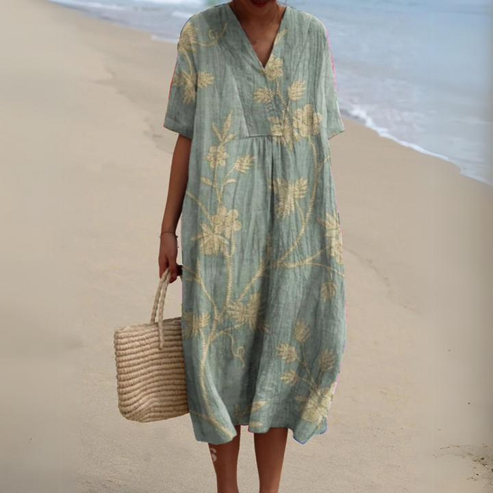 Casual women's multicolour floral V-neck dress, comfortable and chic for summer style.
