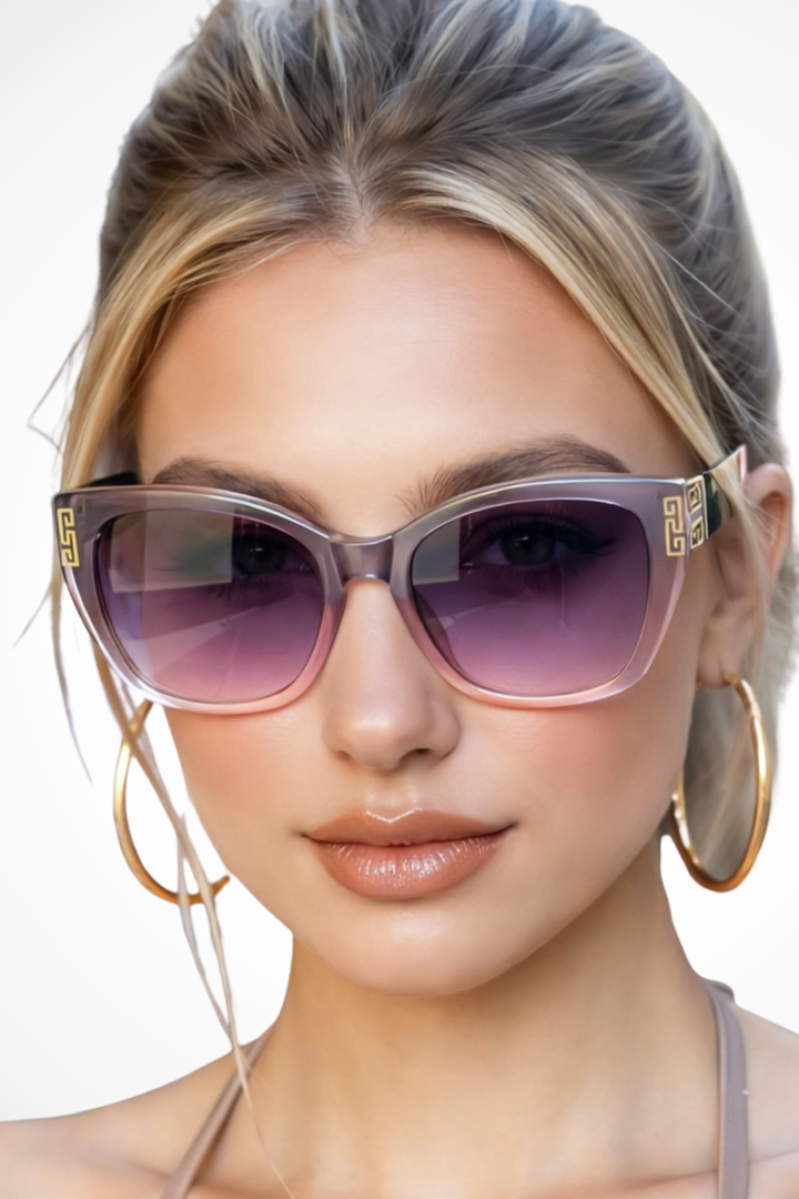 Modern women's cat eye sunglasses, sleek design & elegant gold accents. Chic fashion eyewear.