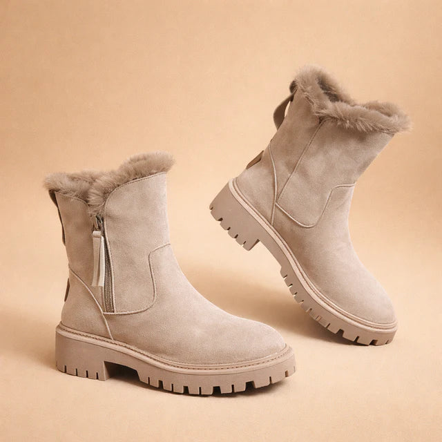 Stylish women's cozy ankle boots for warm winter comfort; perfect everyday cold weather footwear with slip-resistant soles.