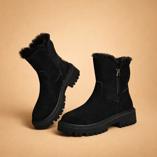 Comfortable women's ankle winter boots in a stylish design, offering warmth and slip-resistant grip for cold weather.