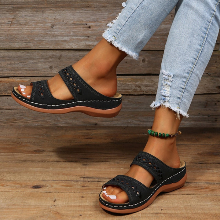 Comfortable slip-on women's casual sandals with orthopedic arch support. Great for all-day foot relief.