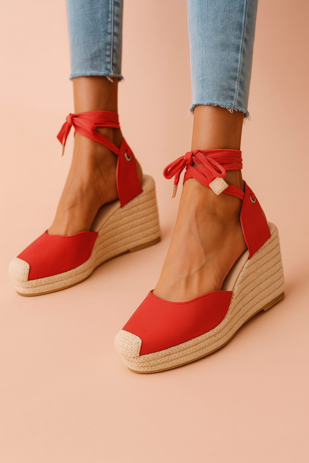 Comfortable espadrille wedge sandals for women, featuring chic ankle ties. Ideal summer footwear for holidays.
