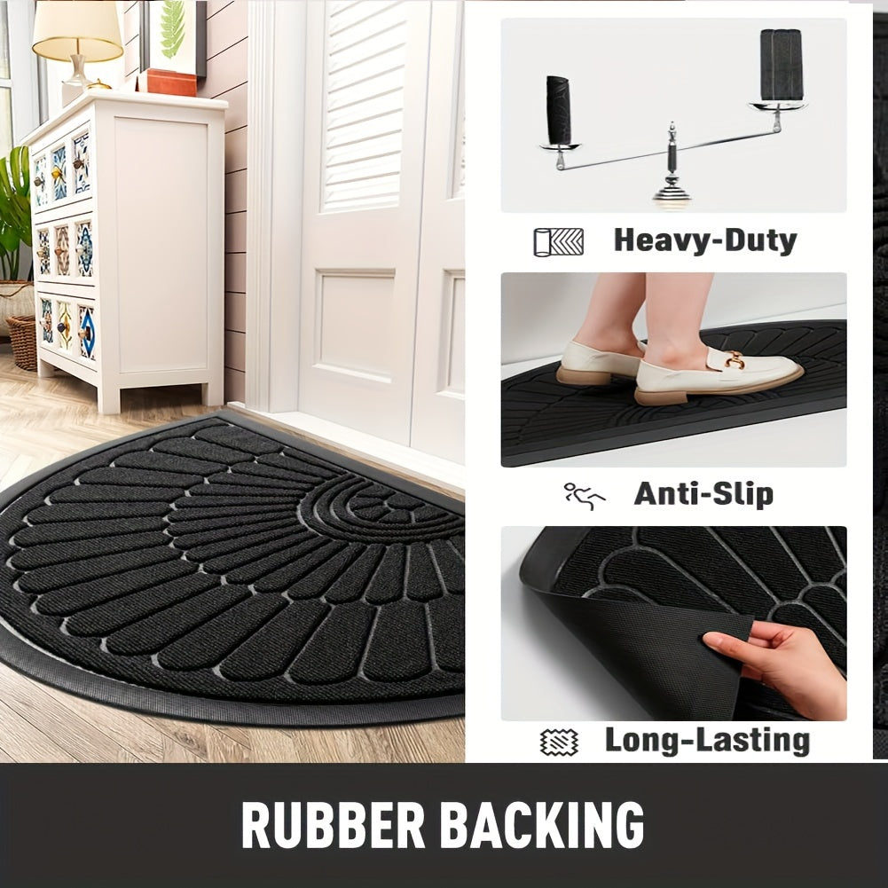 Non-slip half-round rubber mat, perfect for trapping dirt and debris at any indoor or outdoor entry.