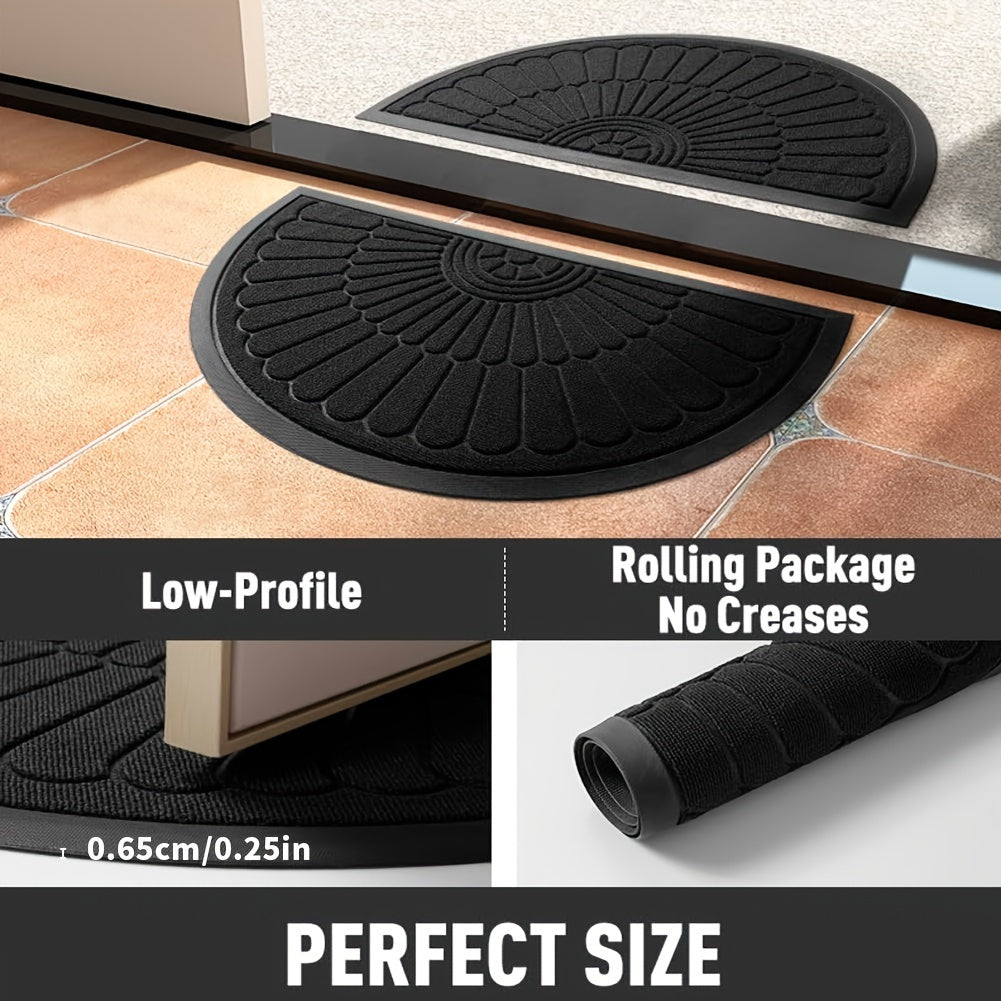 Versatile half-round rubber mat, ideal for indoor, outdoor, entryway dirt trapping & floor protection.