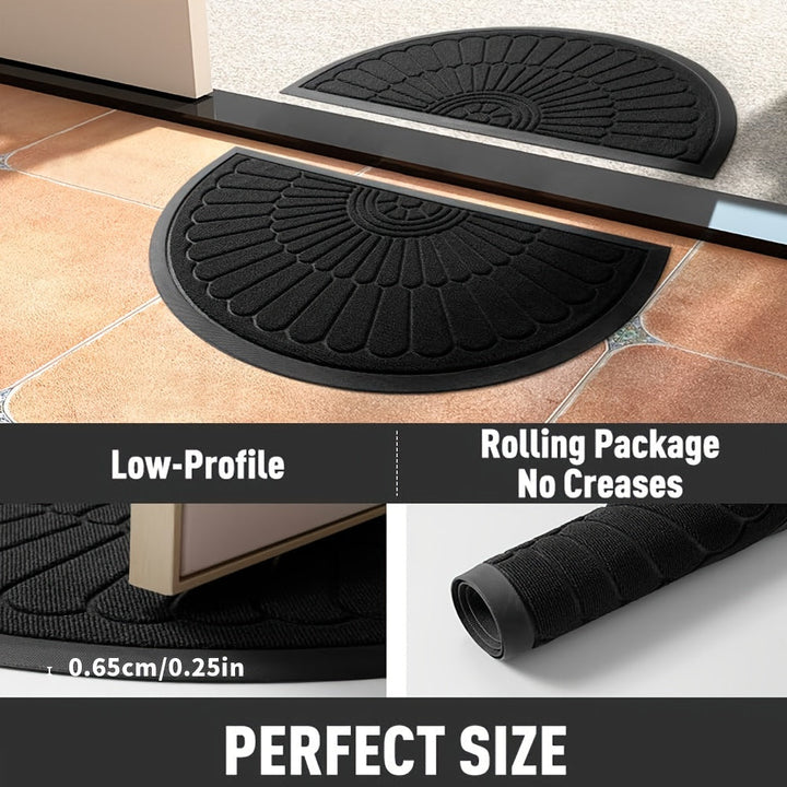 Versatile half-round rubber mat, ideal for indoor, outdoor, entryway dirt trapping & floor protection.