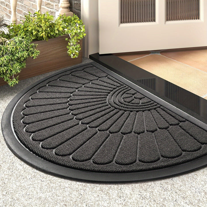 Stylish half-round rubber mat, a practical, durable, non-slip indoor/outdoor entryway door mat.
