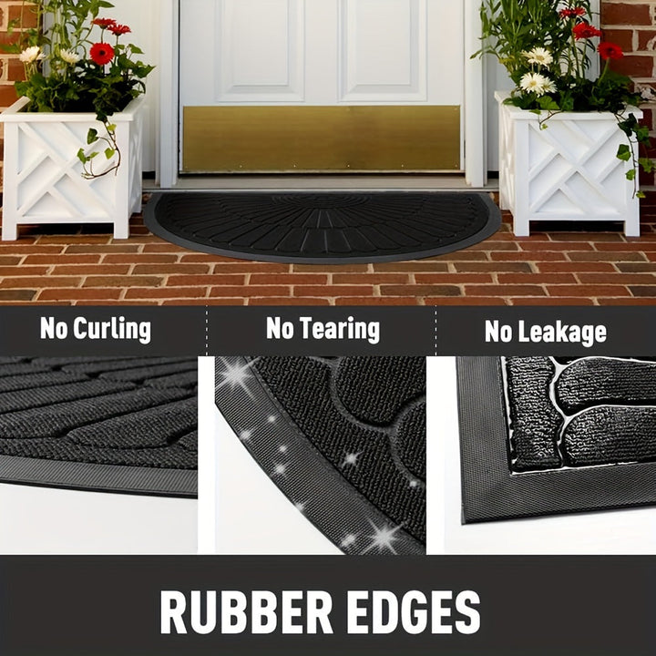 Long-lasting half-round rubber entryway mat, sustainable and welcoming for indoor/outdoor spaces.