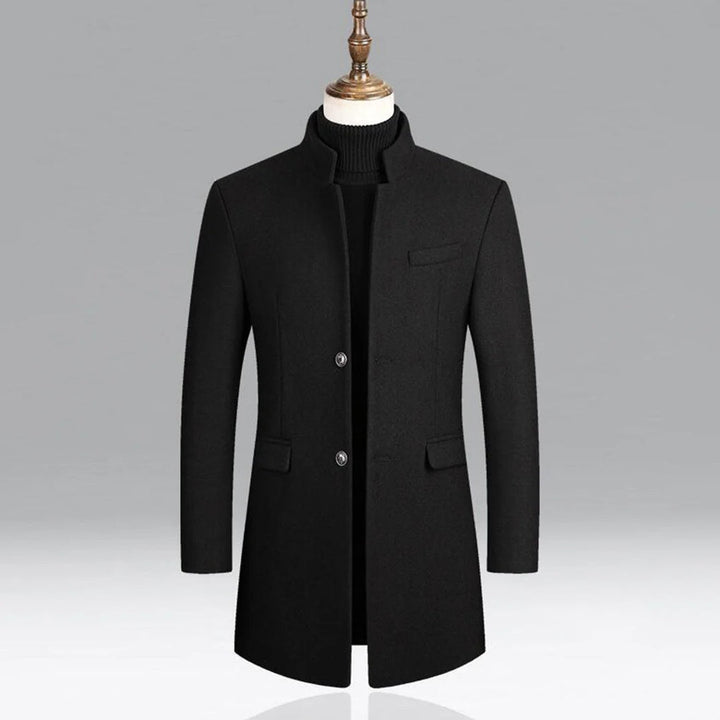 Sophisticated men's classic winter coat, tailored for elegant outerwear and business casual style. Timeless long jacket.