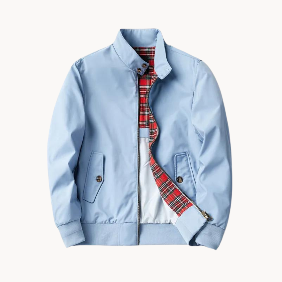 Camden Heritage Men's Harrington Jacket, a classic mod fashion outerwear piece with distinctive tartan lining.