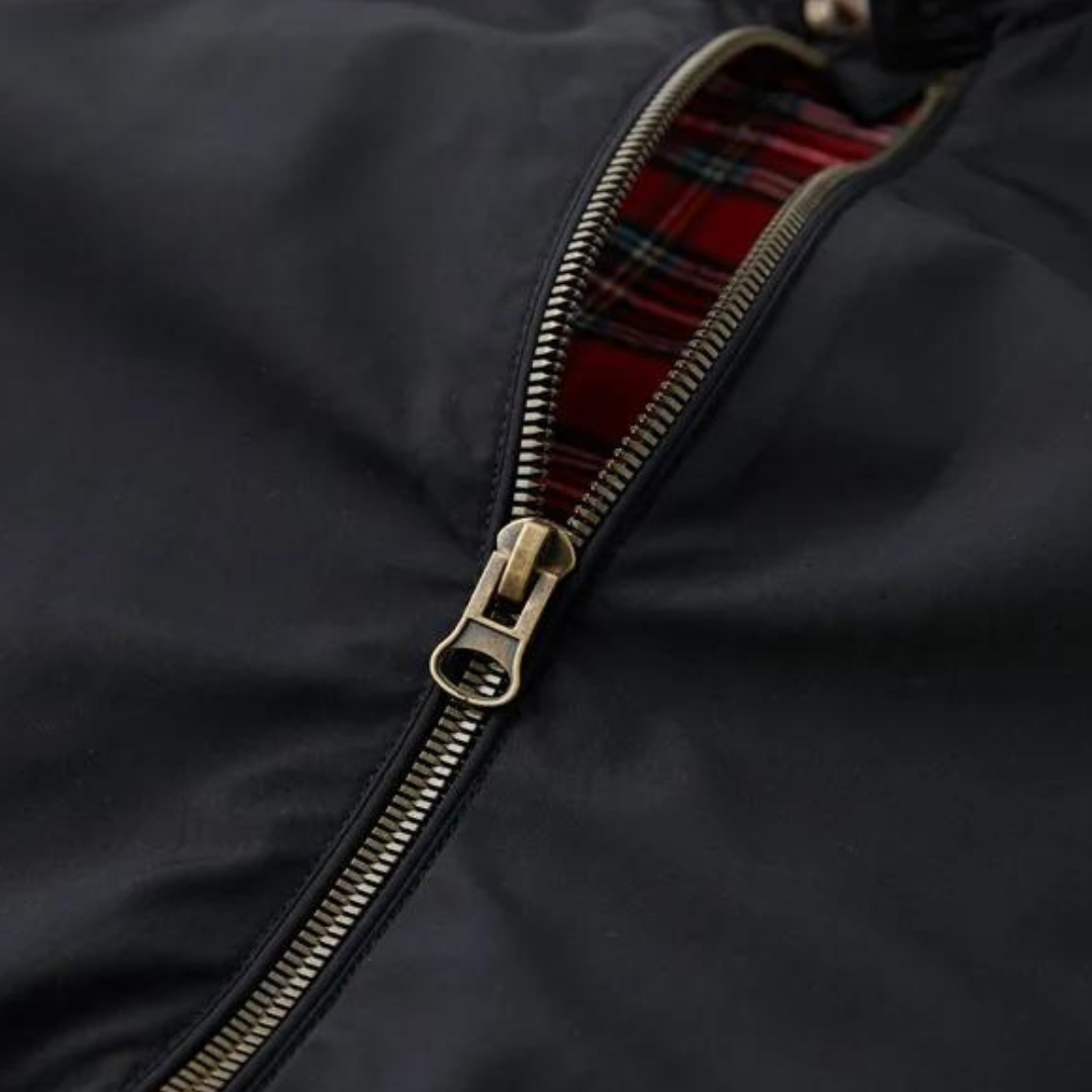 Model wearing Men's Camden Harrington Jacket, lightweight outerwear for a smart, casual, and classic mod look.