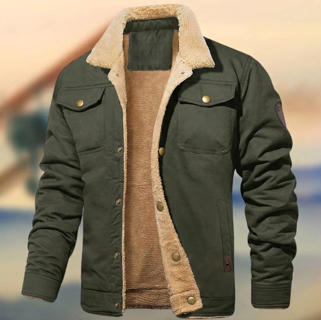 Men's casual jacket with plush collar, perfect for everyday autumn & winter style and comfort.