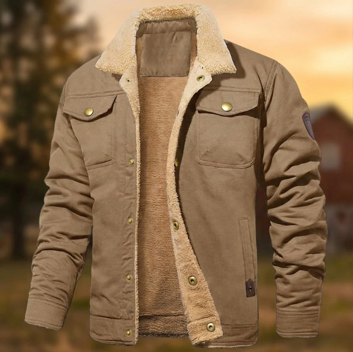 Men's plush collar casual jacket. Perfect button-down outerwear for autumn and winter layering style.