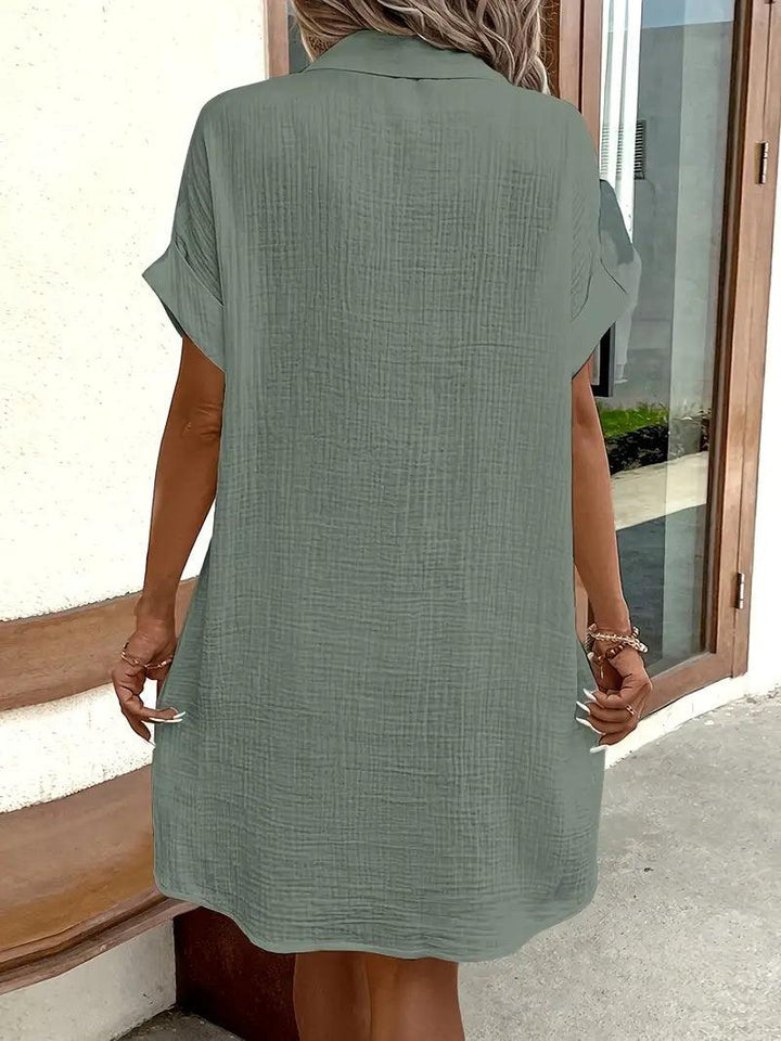 Chic women's V-neck blouse dress, versatile for elegant spring/summer looks.