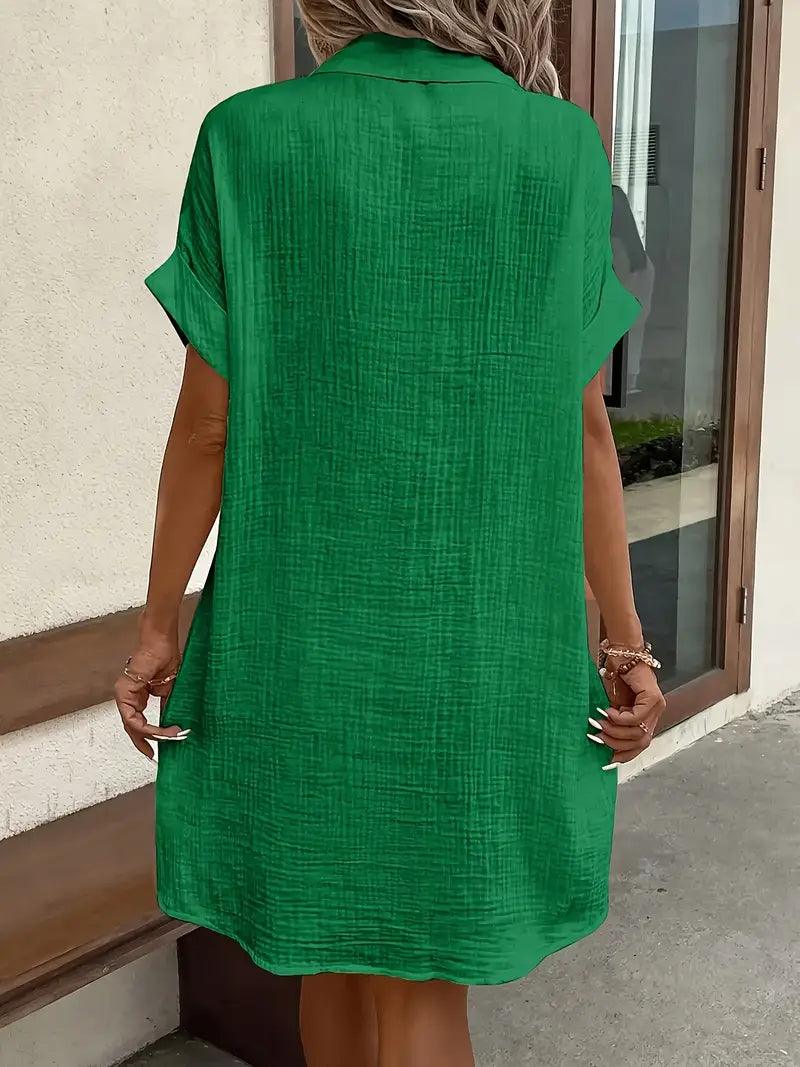 Versatile V-neck blouse dress, women's timeless fashion for summer casual outfits.