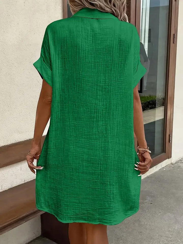 Versatile V-neck blouse dress, women's timeless fashion for summer casual outfits.