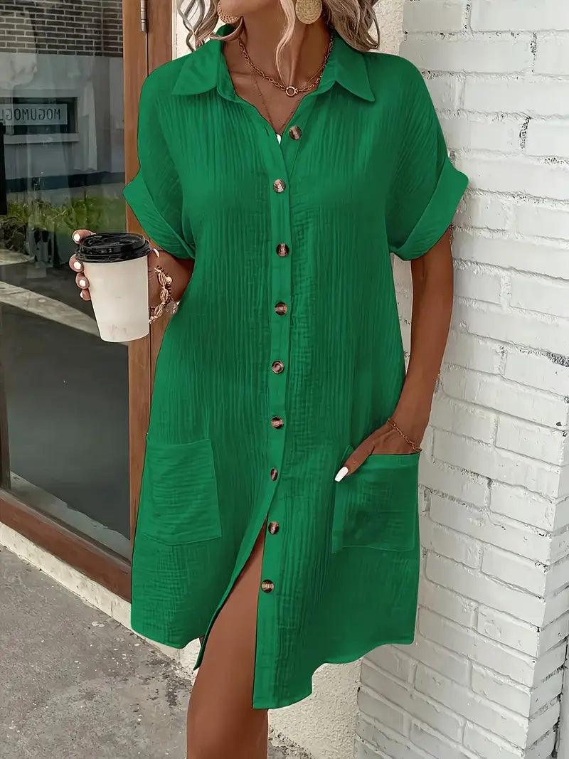 Timeless women's V-neck blouse dress, perfect for comfortable everyday versatility.