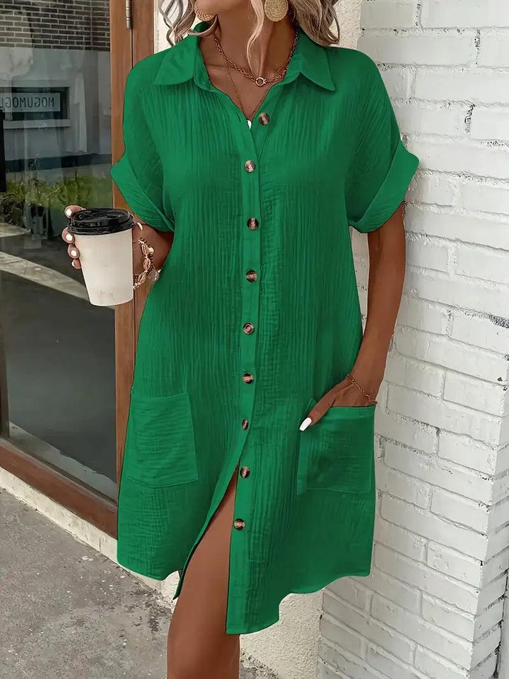 Timeless women's V-neck blouse dress, perfect for comfortable everyday versatility.