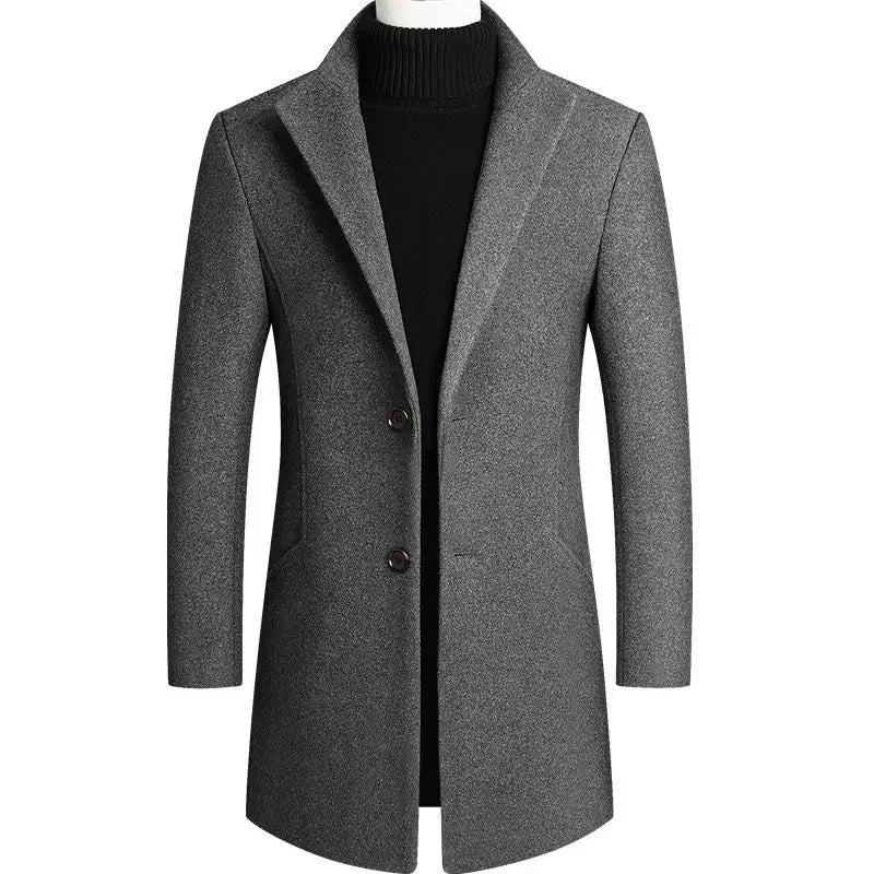 Versatile men's formal & casual slim-fit jacket. Stylish long coat for elegant winter fashion.