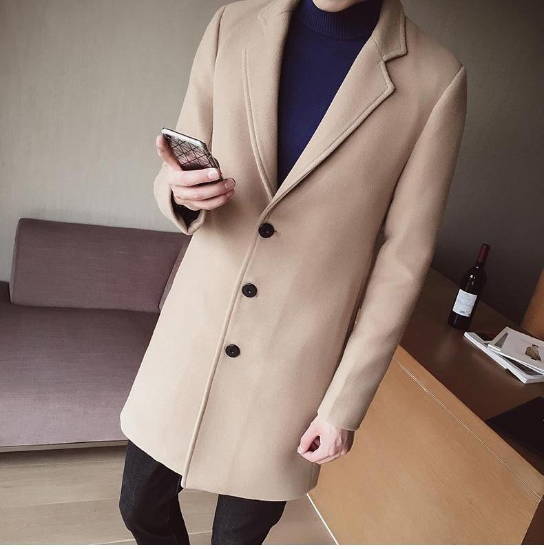 Classic men's formal long overcoat with a modern slim fit, ideal for elegant smart casual outerwear.