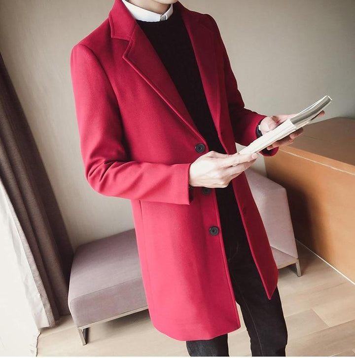 Timeless men's classic long overcoat, elegant slim fit, perfect formal or smart casual outerwear.