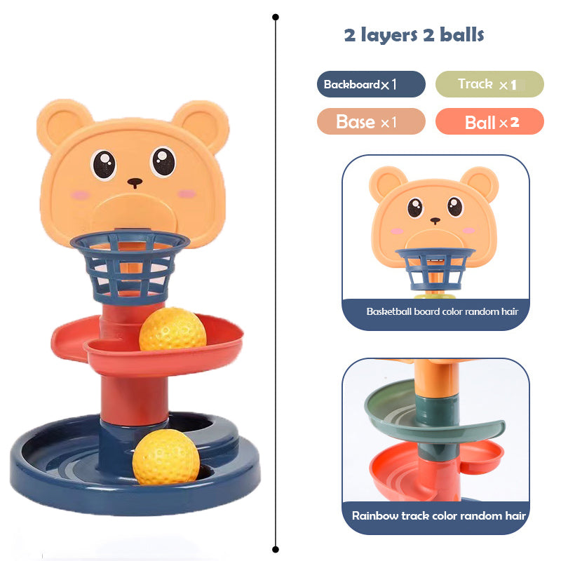 Kids' developmental learning toy: Swirling Ball Drop Tower. Enhances fine motor skills & sensory play.