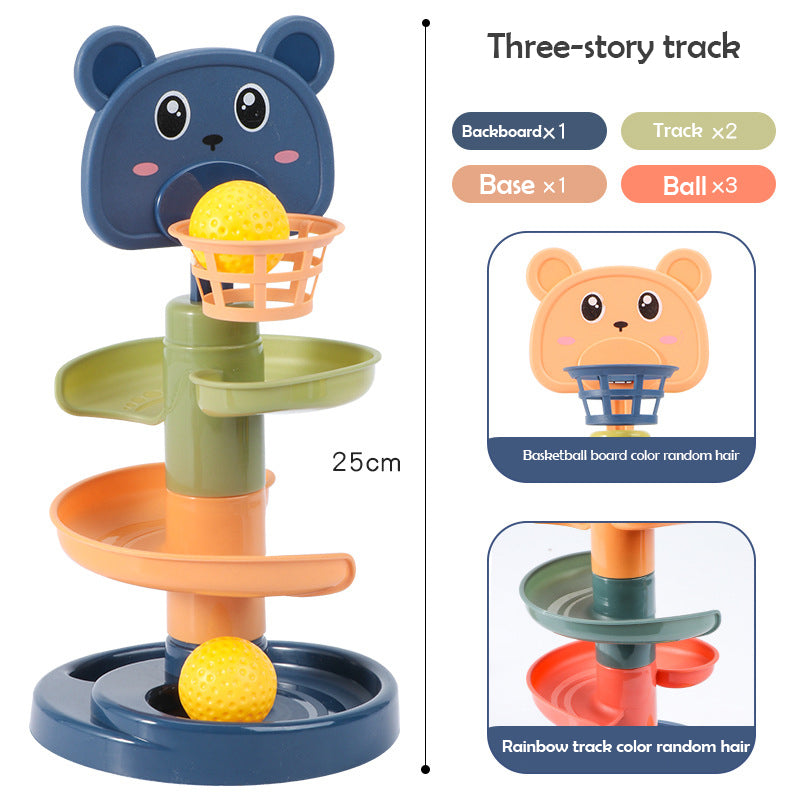 Baby & toddler activity center: Educational swirling ball drop tower. Vibrant colors & sensory fun.