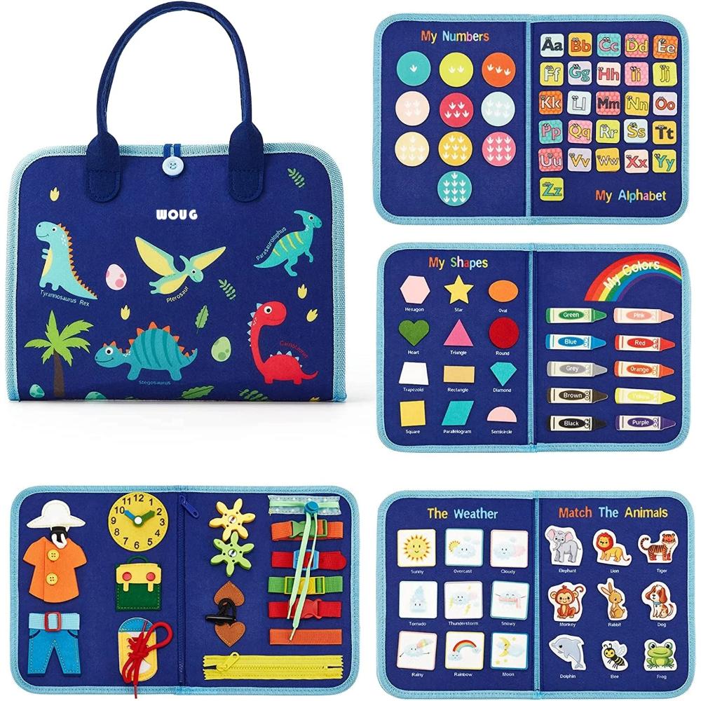 Montessori Busy Board for toddlers, an educational activity toy promoting fine motor skills & preschool learning.