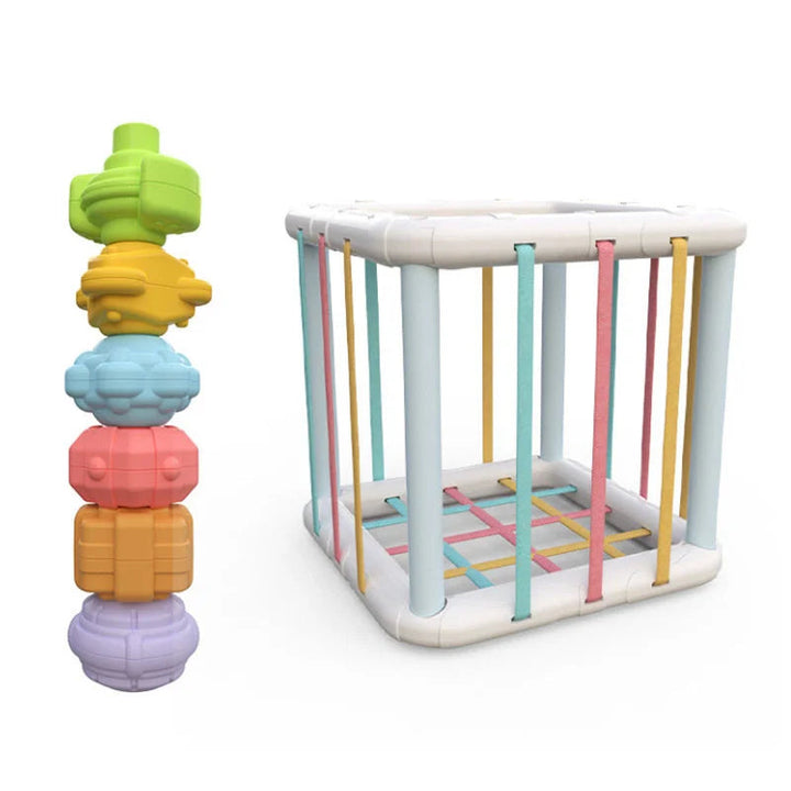 Educational shape sorter blocks for toddlers. Montessori toy fostering cognitive development, sensory play & early learning.