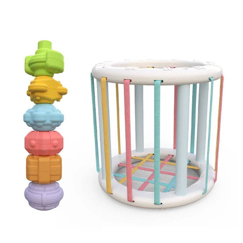 Children's gift: Montessori shape sorter blocks. Toddler educational toy for early learning, baby cognitive development.