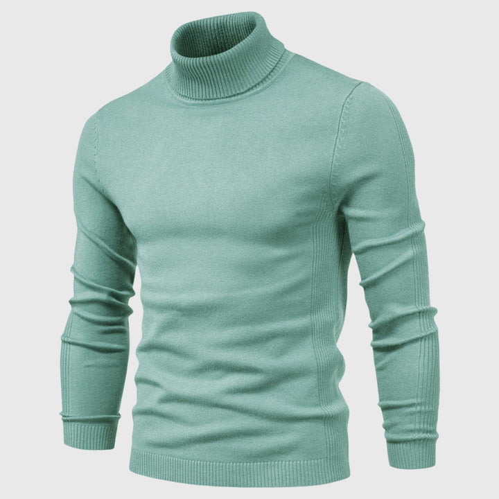 Comfortable men's knitwear: a classic long sleeve roll neck for winter elegance.