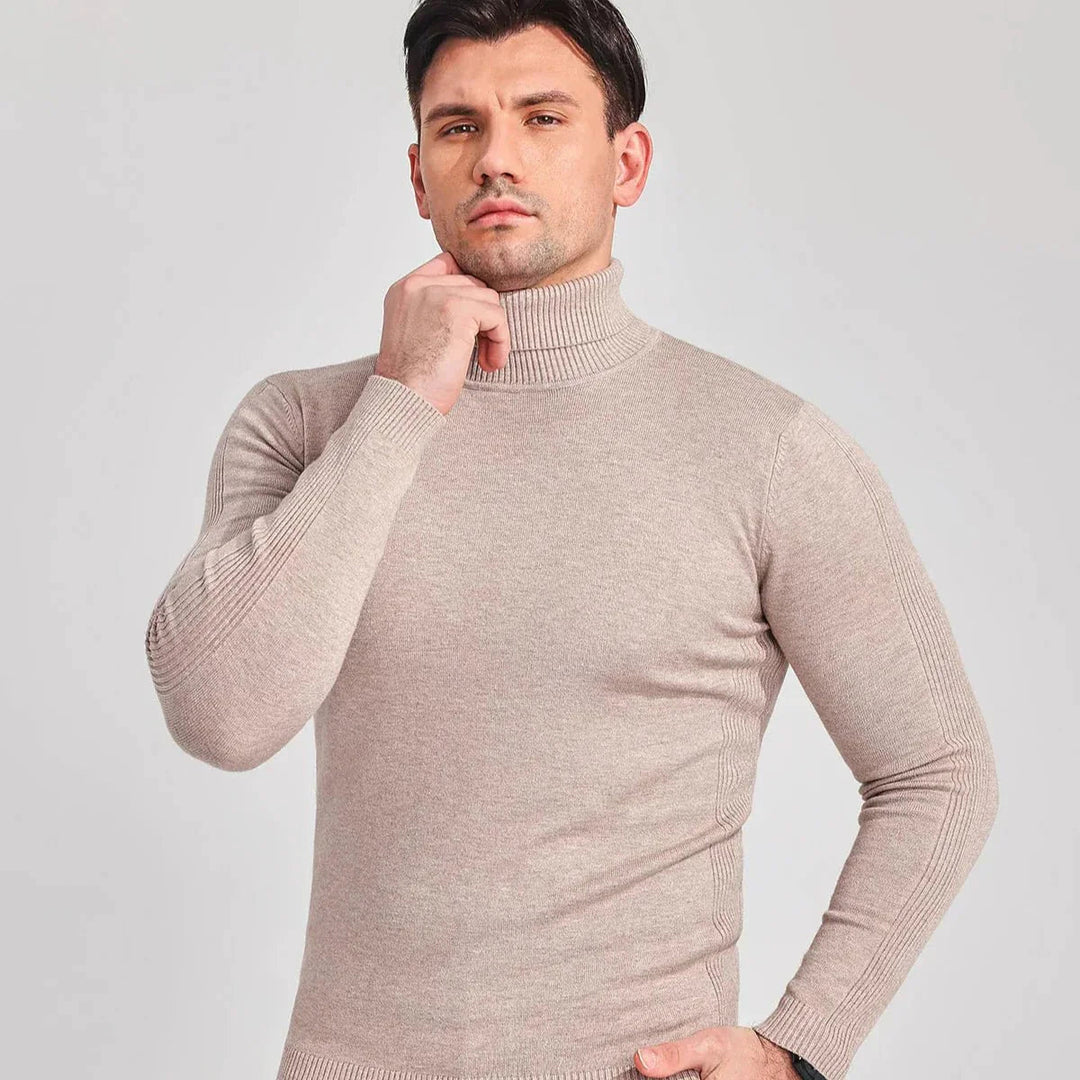 Men's long sleeve knitwear: a versatile turtleneck for timeless smart casual wear.