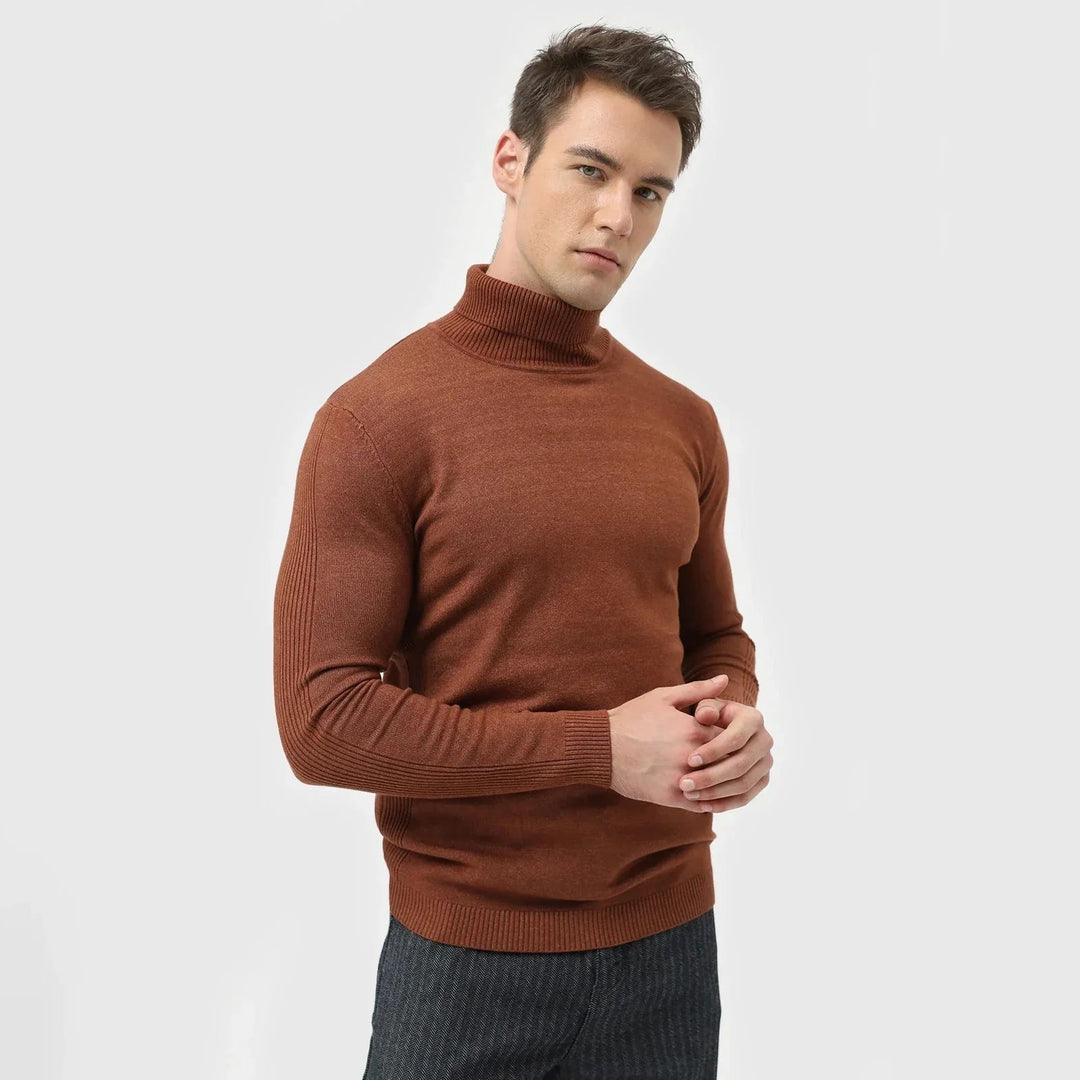 Timeless menswear: a comfortable roll neck jumper, ideal for autumn elegance.