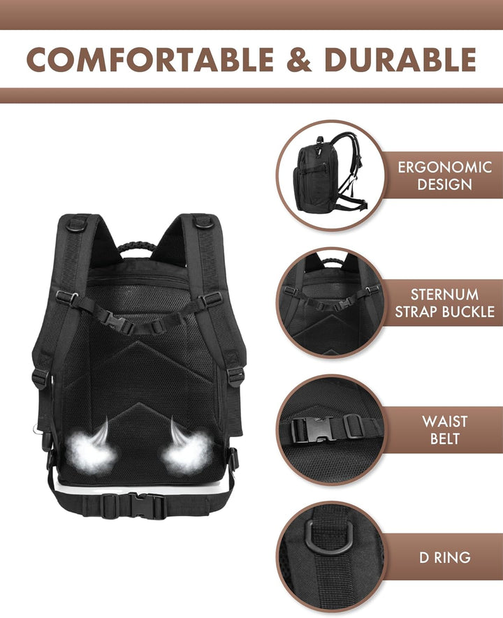 Practical 35L travel backpack, tactical design, Molle attachments, & safe laptop storage for explorers.