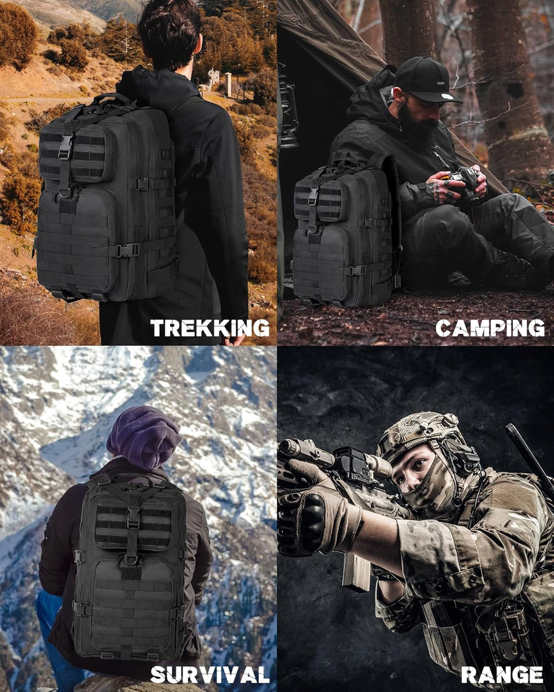 Military-grade 35L utility backpack, featuring extensive Molle webbing & a protective laptop sleeve.