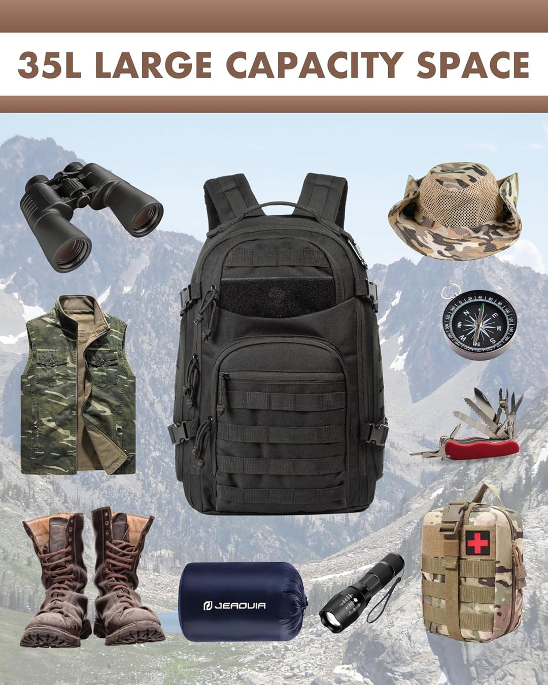 Reliable 35L outdoor gear pack with Molle system, perfect for carrying a laptop on any tactical mission.