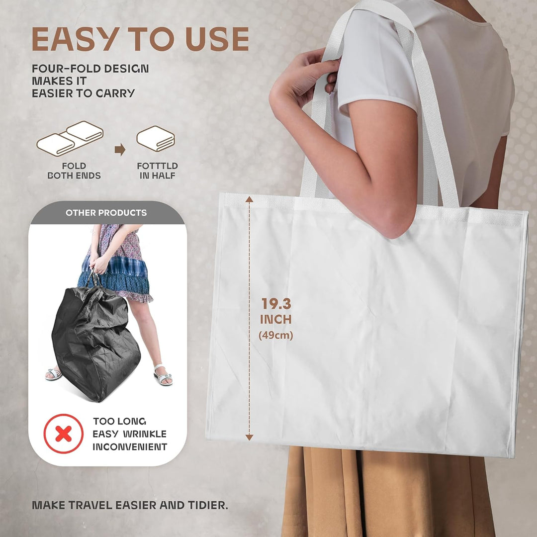 Heavy-duty garment bag for dresses, suits. Features a clear window & secure accessory storage.