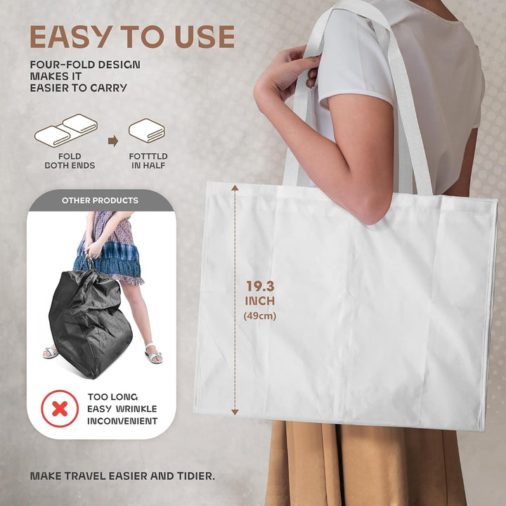 Heavy-duty garment bag for dresses, suits. Features a clear window & secure accessory storage.