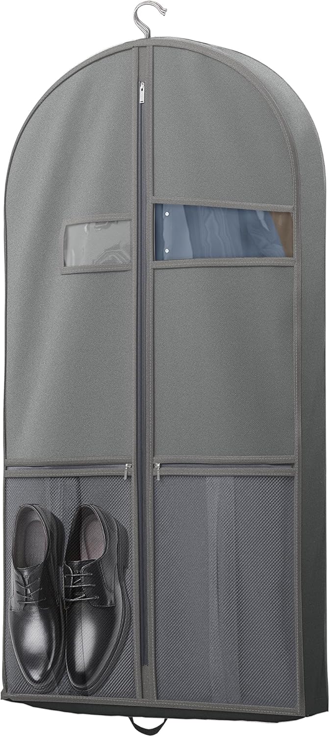 Organize & protect with this heavy-duty garment bag, featuring a clear window & accessory pockets.
