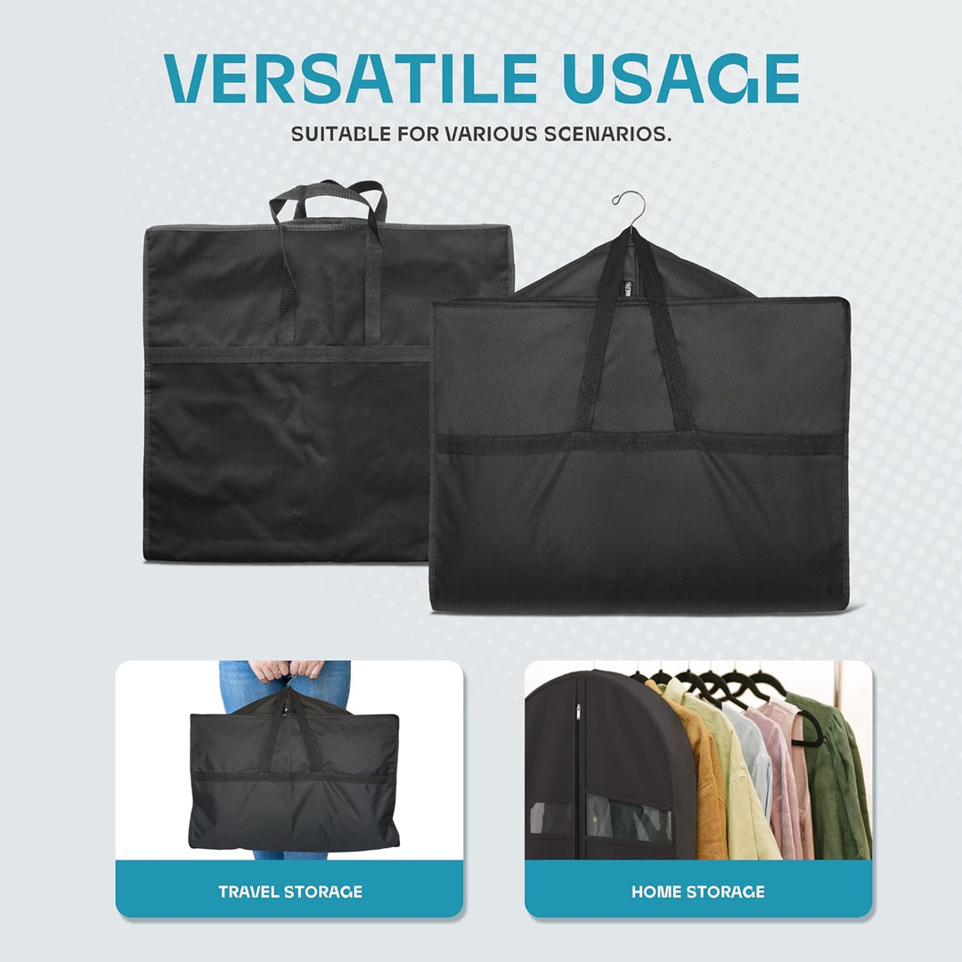Durable clothes protector & travel bag. Heavy-duty design, clear window, and accessory pockets.