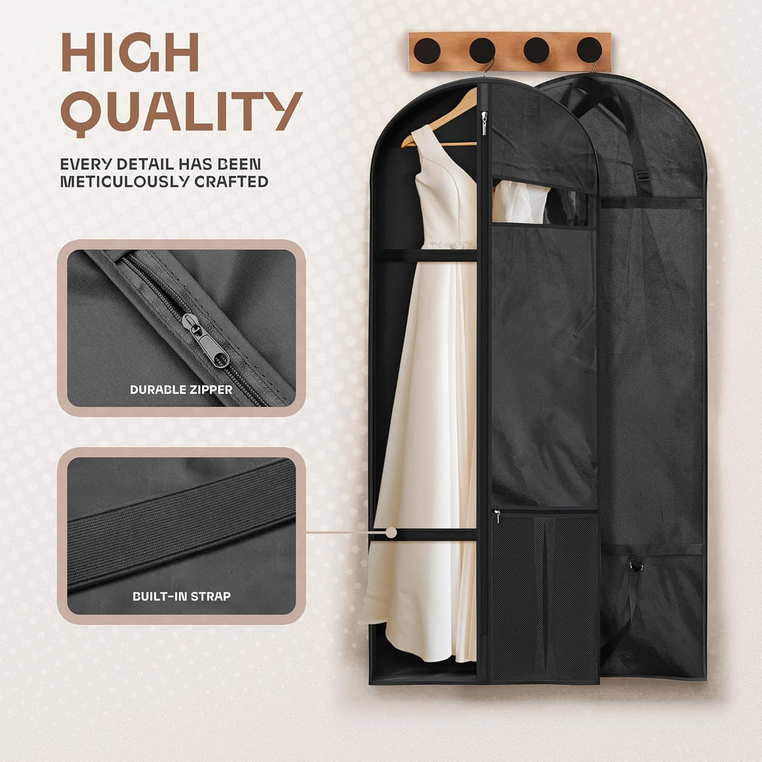 Heavy-duty garment bag. Clear window & pockets for organized travel.
