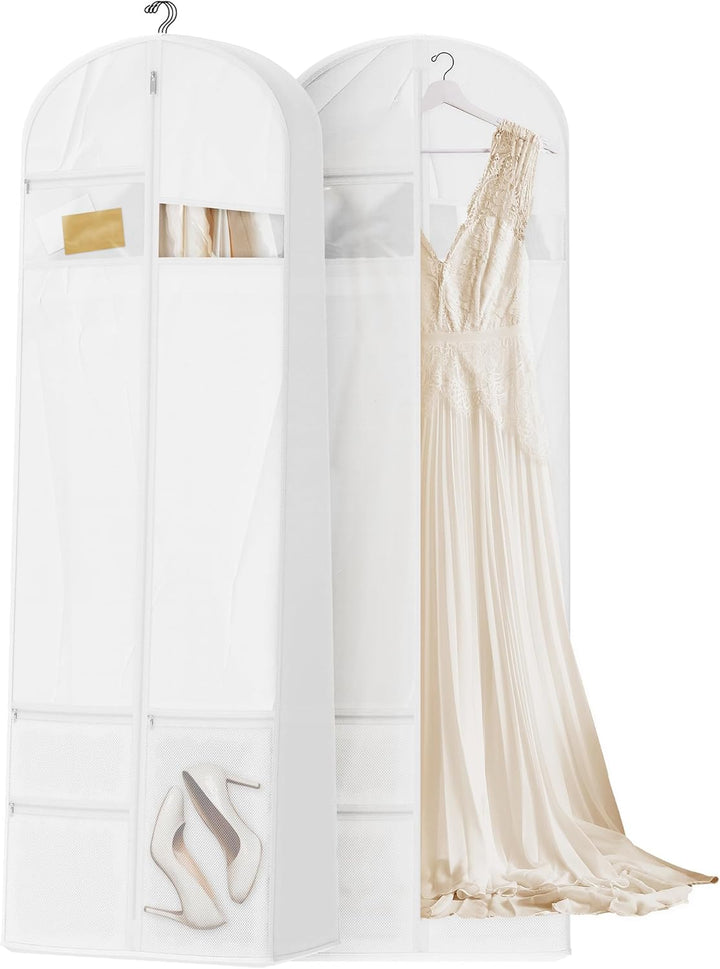 Smart storage: Heavy-duty garment bag with a clear window and multiple accessory pockets.