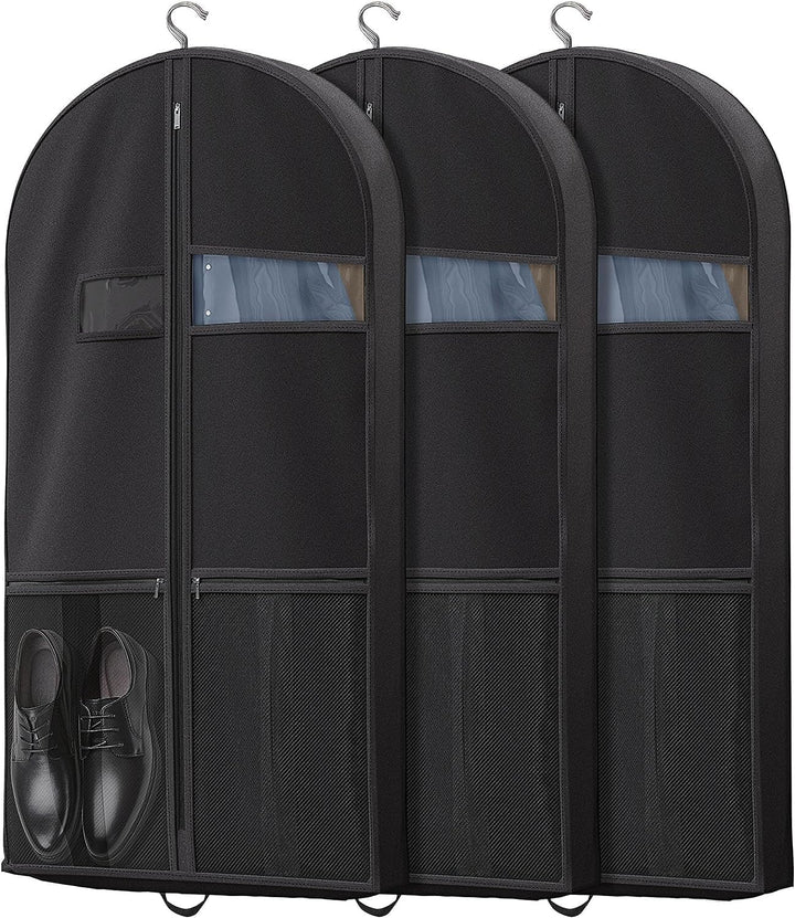Heavy-duty unisex garment travel bag with clear window & accessory pockets. Protects suits & dresses.