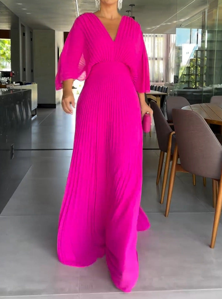 Trendy women's floral V-neck long dress, a must-have elegant summer fashion piece.
