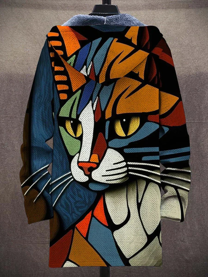 Women's trendy artistic print jacket, unique abstract patterns. Stylish fashion outerwear for a modern look.
