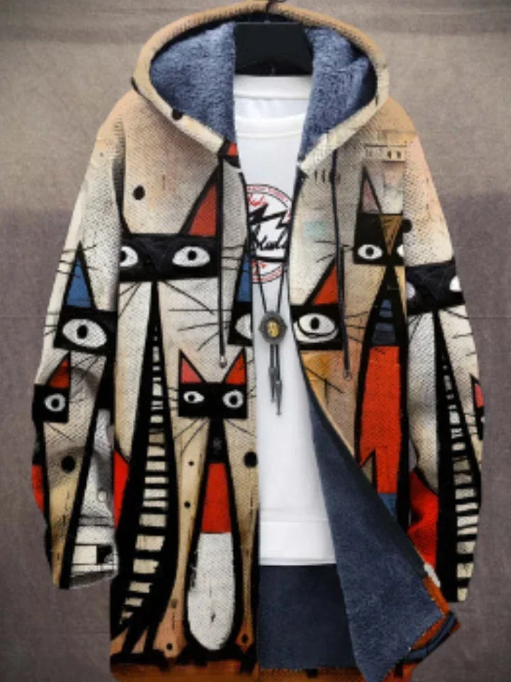 Fashionable women's artistic print jacket. Trendy, comfortable, and versatile outerwear for unique style.