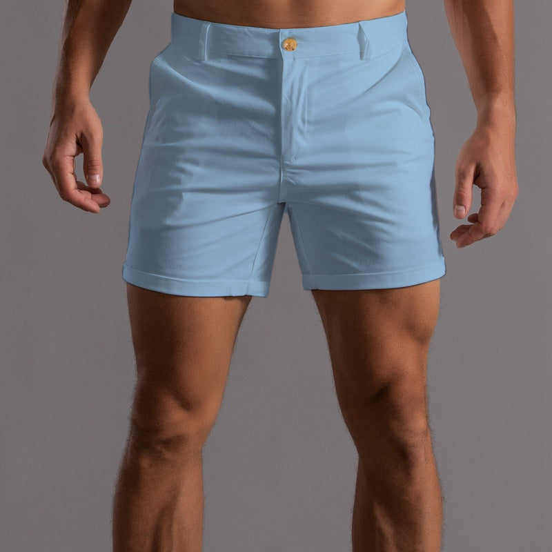 Pink men's stylish chino shorts, offering tailored fit & summer comfort. A modern fashion choice for everyday wear.