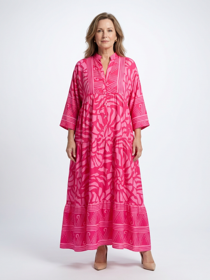 Women's effortless button-front midi dress, casual & chic. Perfect for summer outfits & everyday wear.