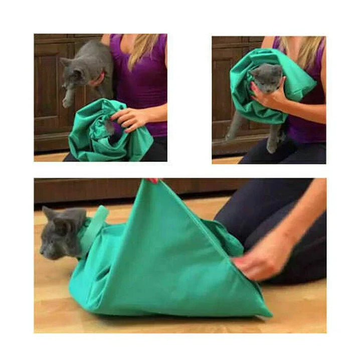 Grey pet carrier bag with adjustable strap, ideal for comfortable and safe transport of cats & small pets.